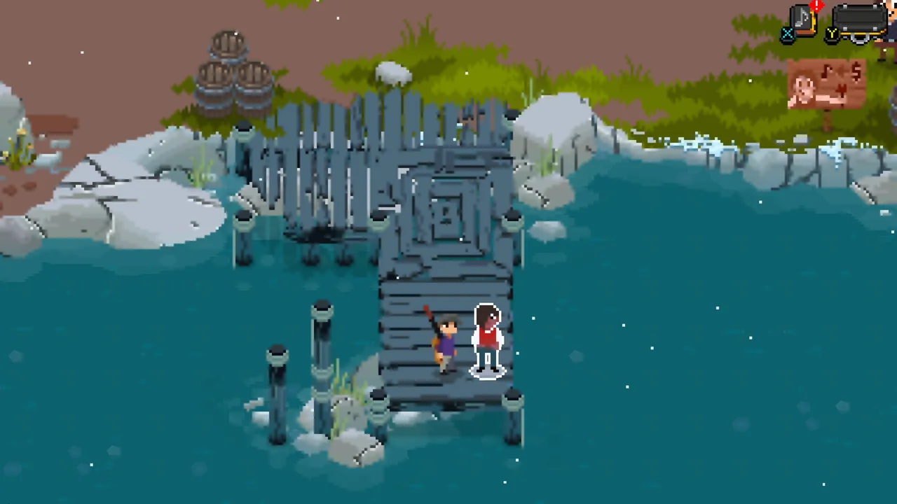 Kem Mikkel's location in Fretless. He is standing by a wooden structure in Bass Camp.