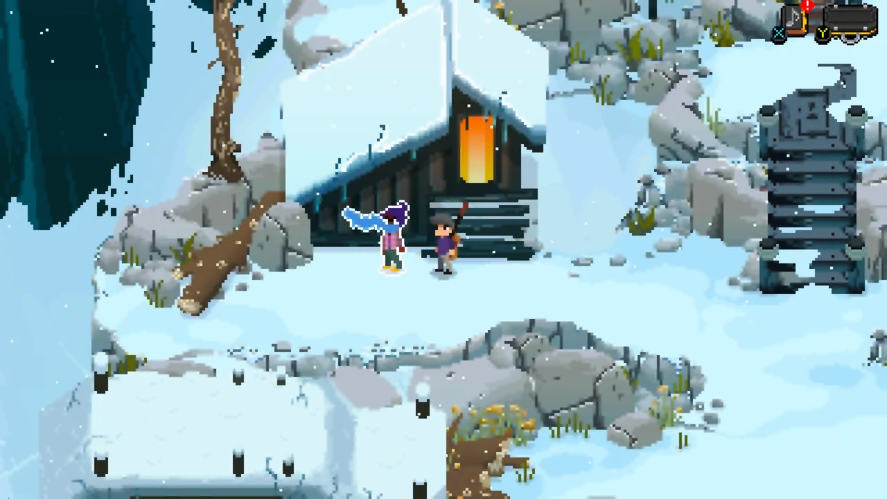 Nia Breeze's location in Fretless. She is warming her hands by a fire next to a tent in Bass Camp.