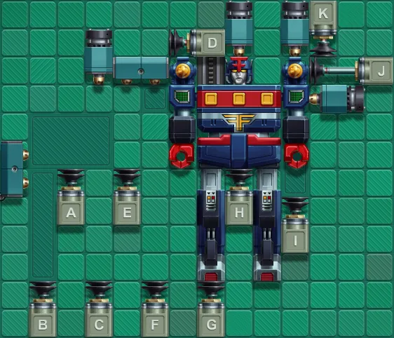The factory layout for the bonus level, Super Defender Robot.