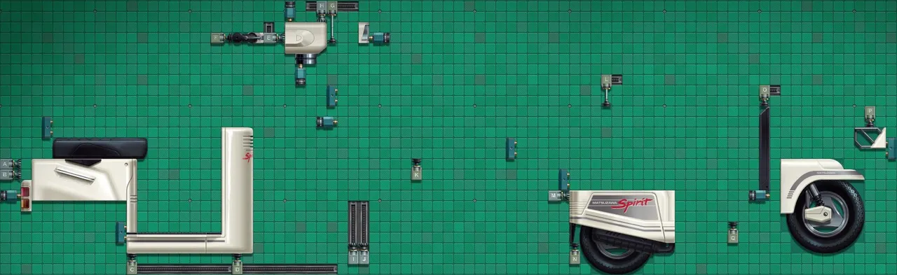 My factory layout for the final story level, the Motor Scooter.