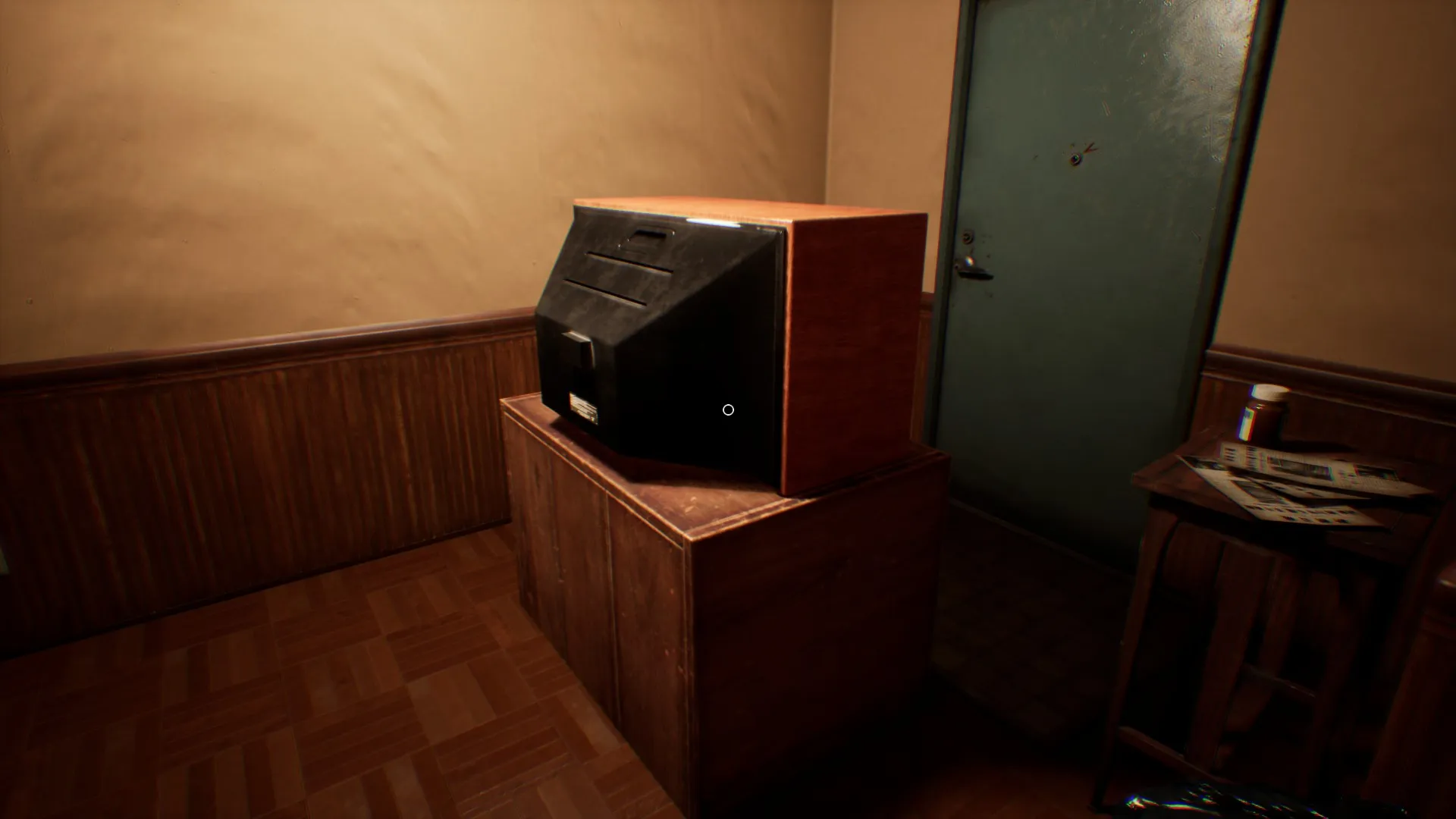 An old CRT television chases the player down the entryway.
