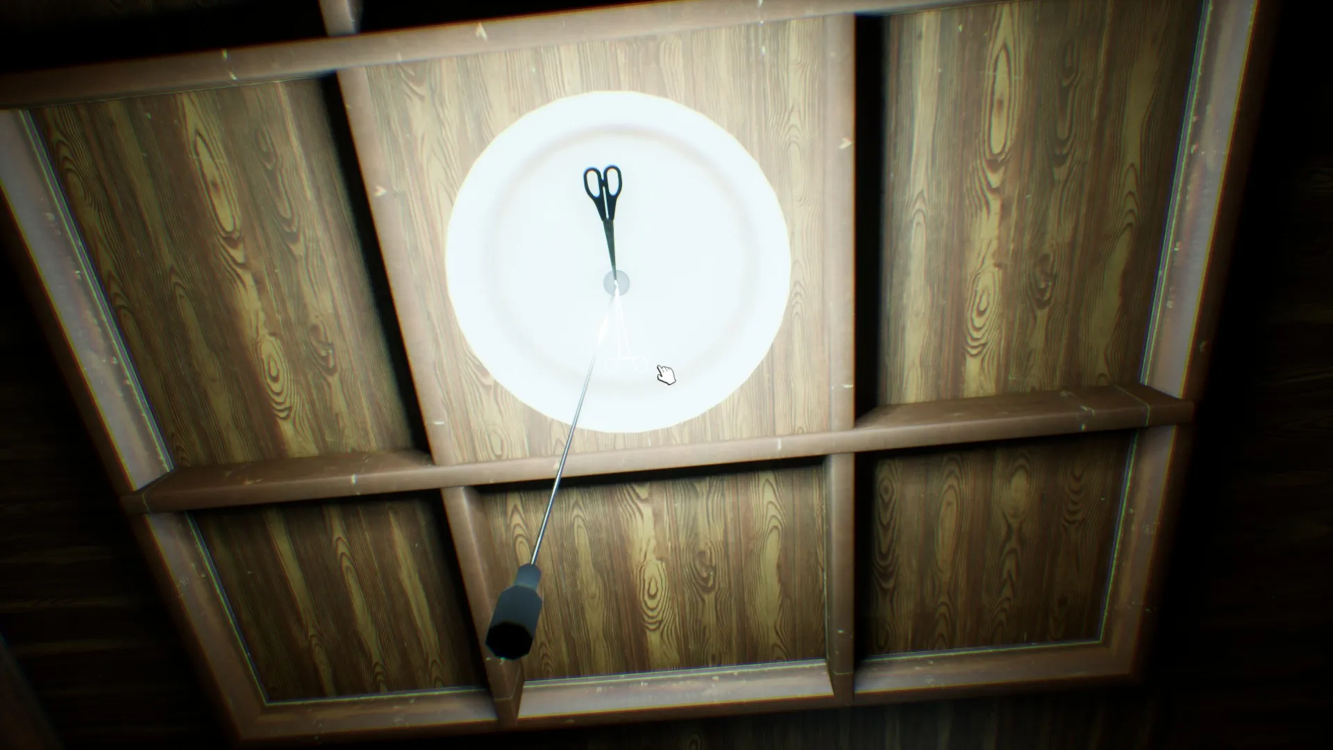 A shadowy baby figure crawling on the floor in the light.