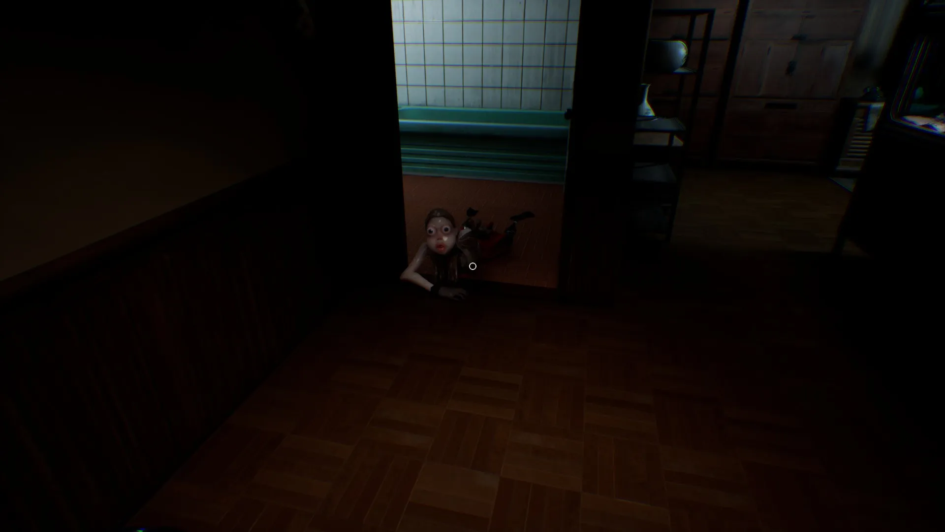 Bori is crawling on the floor of the entryway.