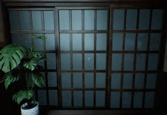 A ghostly girl stands silently by the bookcase.