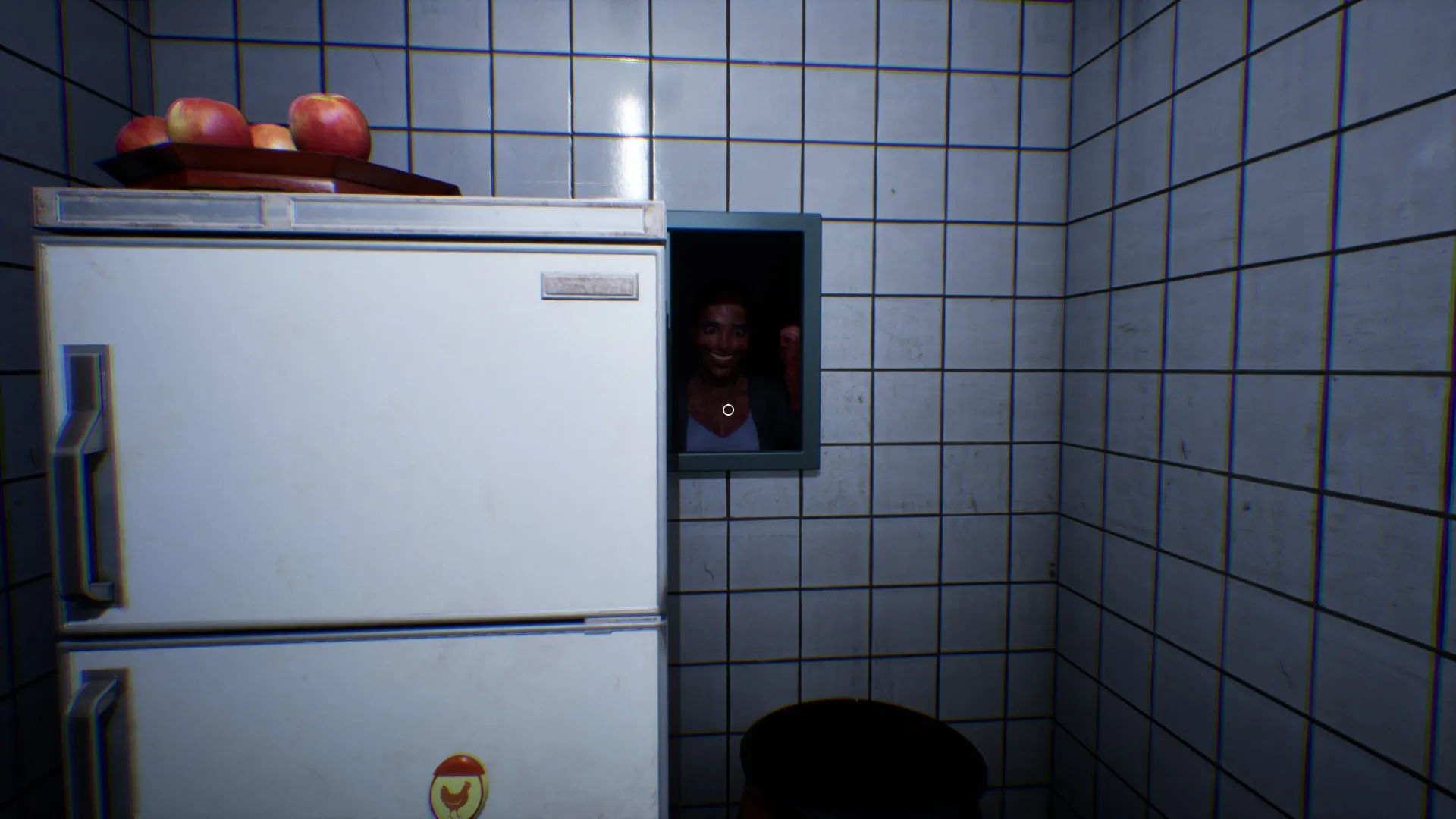 The kitchen cabinets are shaking as if someone is knocking from inside.