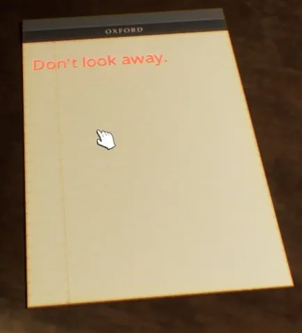 The notepad in-game with a red text warning about Crawling Bori.