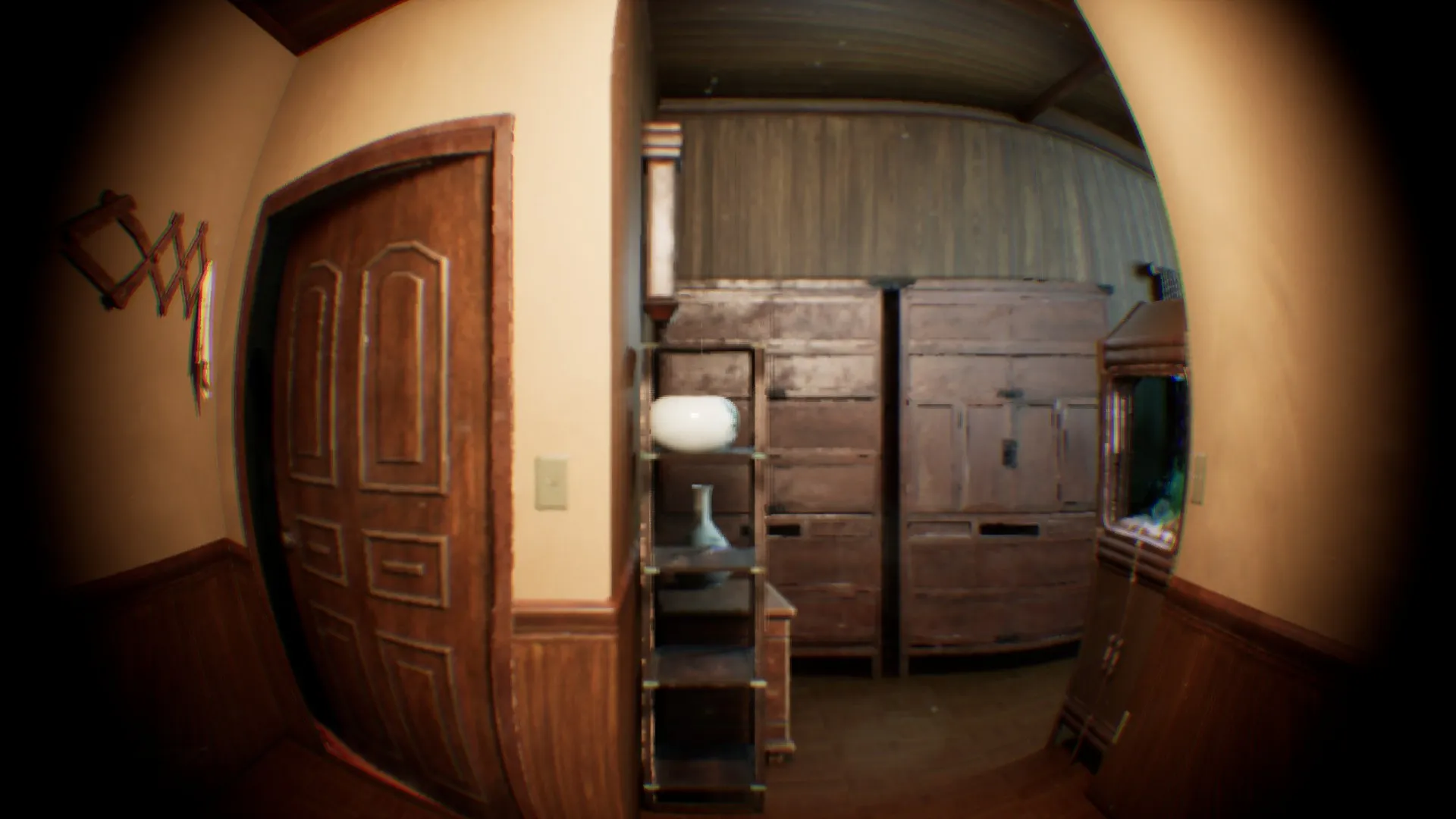 Looking through the peephole reveals a giant, unblinking eye staring back.