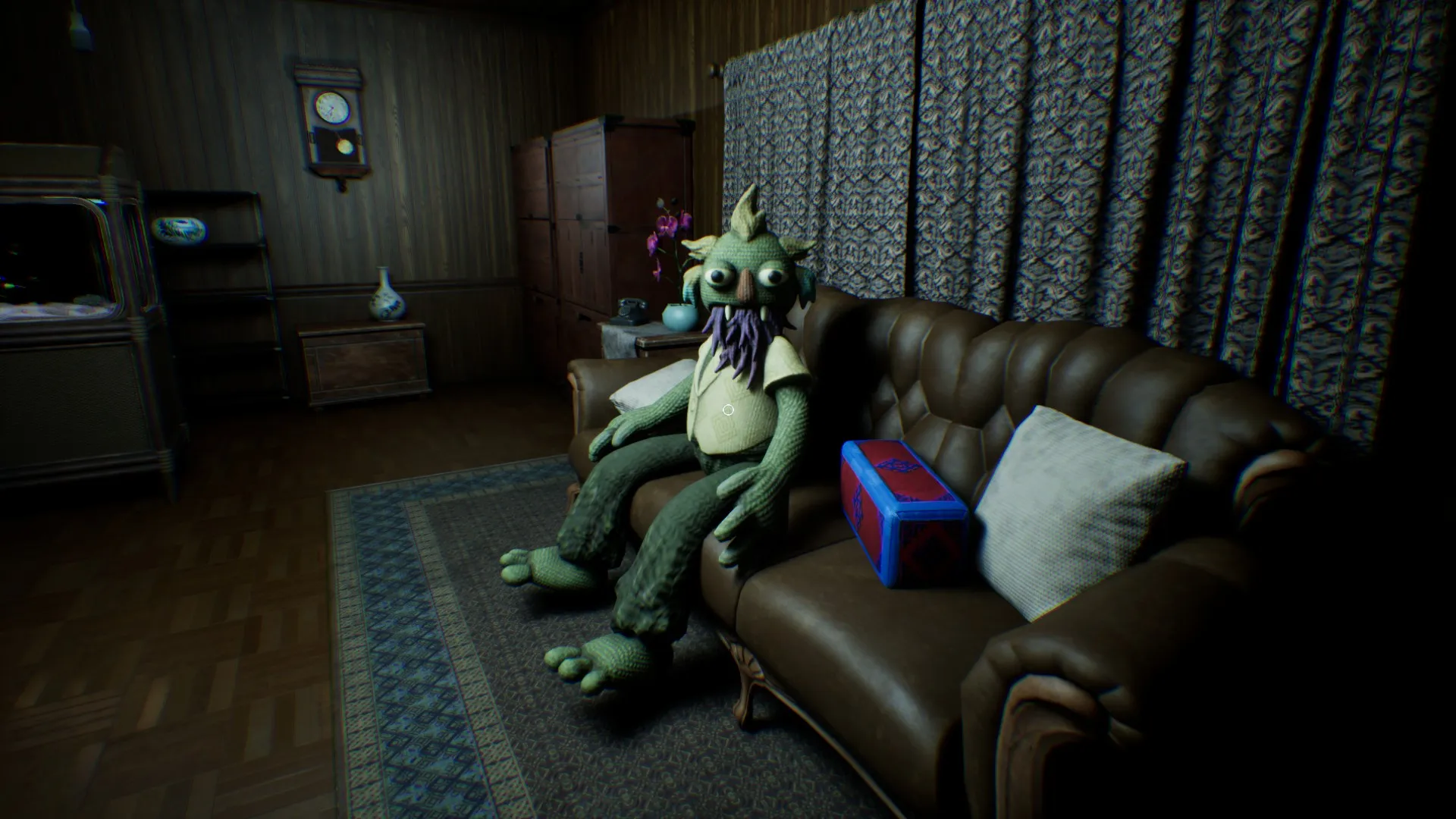 The TV screen shows Bori walking down the apartment hallway.