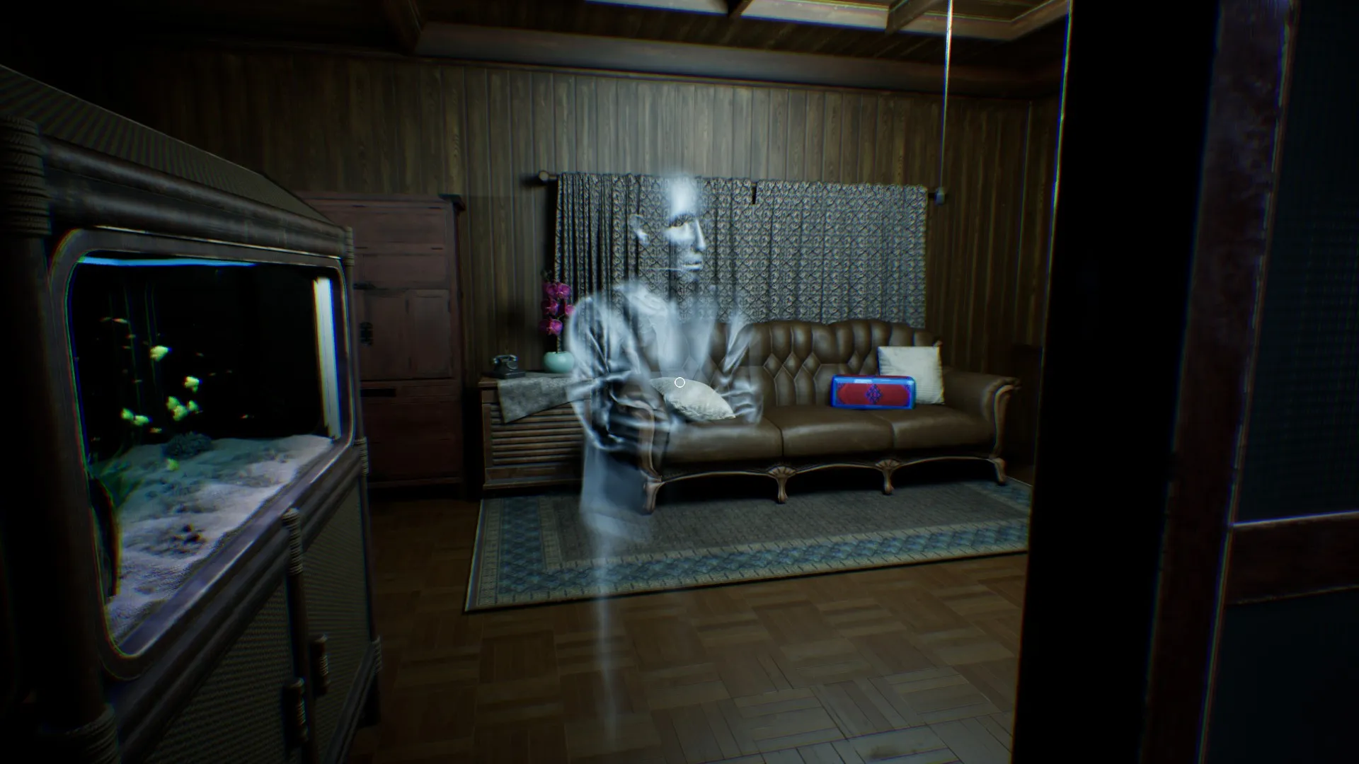 A ghost that only moves when you're not looking at it stands in the living room.