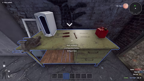 screenshot of workbench in crime simulator game.